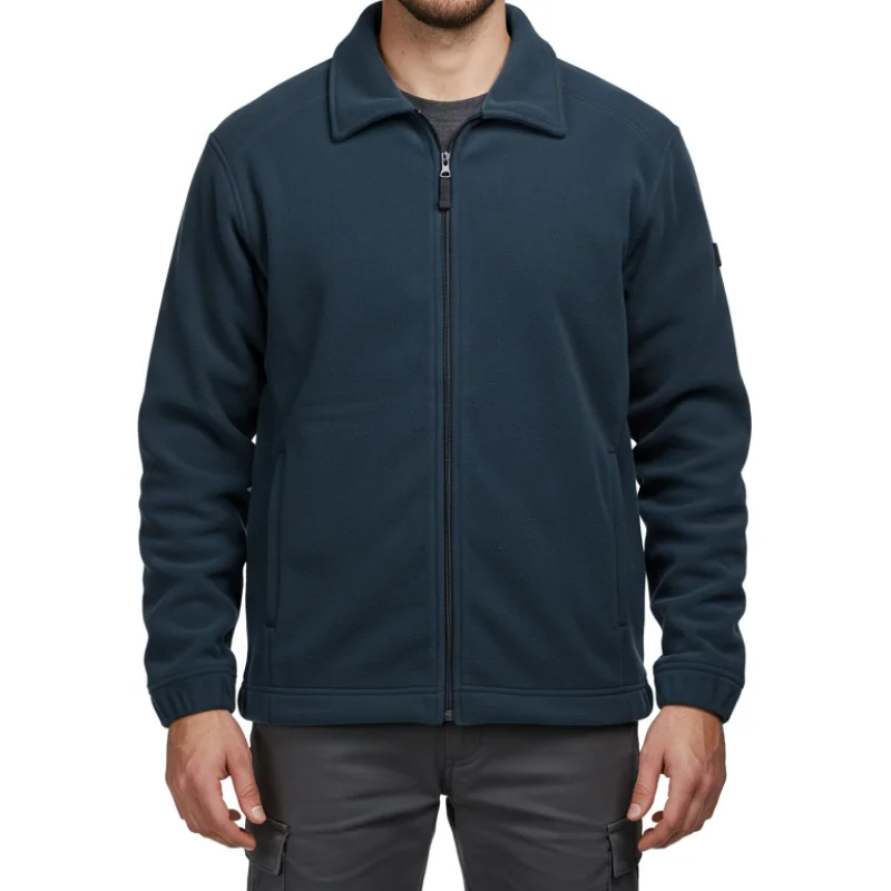 Campera polar azul de abrigo ligero y cómoda para trabajo