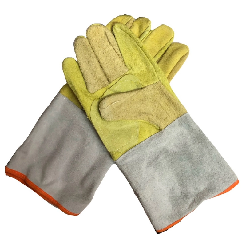 Par de guantes descarne americano de cuero con puño largo para trabajo pesado