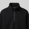 Detalle de cuello y tejido polar de buzo negro para aislamiento térmico
